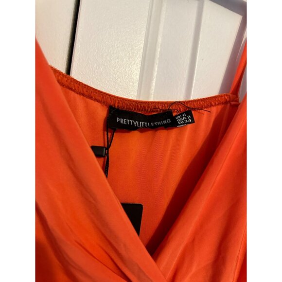 Pretty Little Thing orange slinky drape detail strappy bodycon dress NEW US 2/ U - Picture 5 of 8